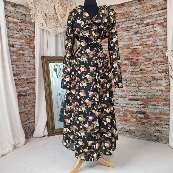 Vintage 1990's Floral Wrap Dress Witch Goddess Flowy Fall Roses 2000's - Picture 6 of 14